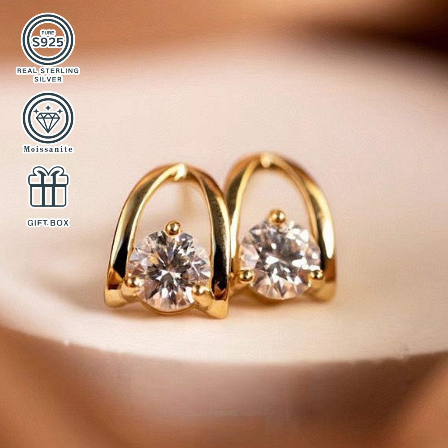 These 1ct*2 carat Moissanite earrings are set in S925 sterling silver and plated with 18K Gold. The total weight of the earrings is approximately 2.5g, making them a perfect anniversary gift for women who appreciate high-quality jewelry.