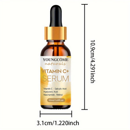 2 pieces of Vitamin C & Retinol Facial Serum - Hydrating Essence with Hyaluronic Acid, evens skin tone, fragrance-free for all skin types.