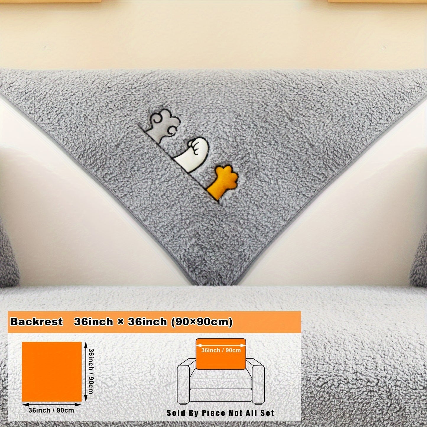 Modern plush sofa cover with paw pattern embroidery, non-slip protection for sofas, machine washable and suitable for various types of furniture.