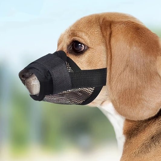 Breathable dog muzzle with adjustable straps to prevent biting and barking