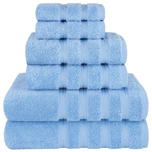 6-piece soft towel set includes 2 bath towels, 2 hand towels, and 2 washcloths in solid color cotton for bathroom, hotel, home, and travel.