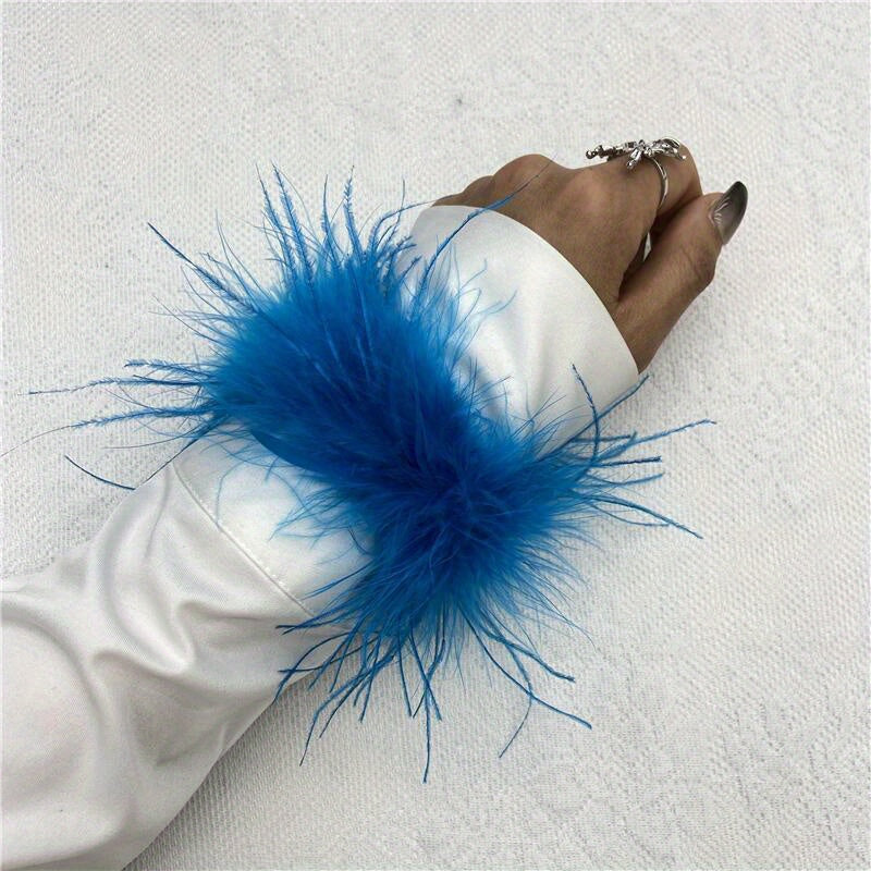 Ostrich Feather Wrist Cuffs Available in 20 Colors, Solid Color Carnival Slap Bracelets Perfect for Halloween Cosplay, Party Accessories, Non-Elastic Feather Anklet Bracelet