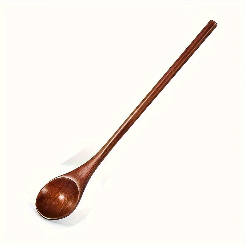 Creative long handle Japanese-style honey stirring spoon with twisted round handle, made from small wooden spoon.