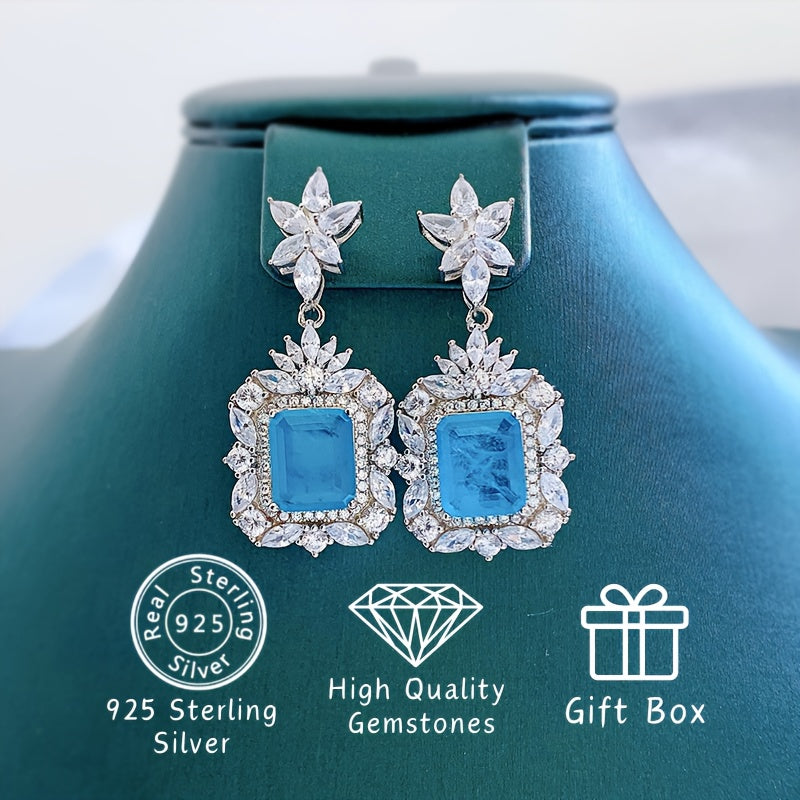 925 Sterling Silver Vintage Drop & Dangle Earrings featuring Synthetic Paraiba Stone - No Plating, Synthetic Gem Mosaic - Perfect for Daily Wear & Wedding Events, Comes with a Gift Box - Festive Halloween Touch