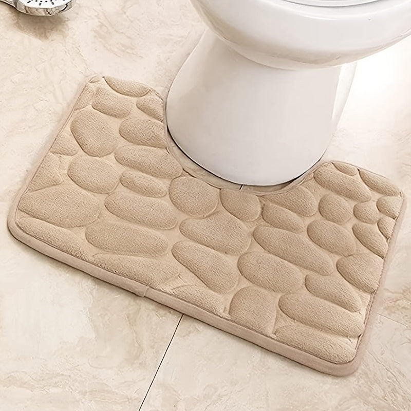 Soft and absorbent memory foam bathroom mat with non-slip backing. Machine washable and quick-drying. Suitable for bathroom, kitchen, laundry, bedroom, and shower.