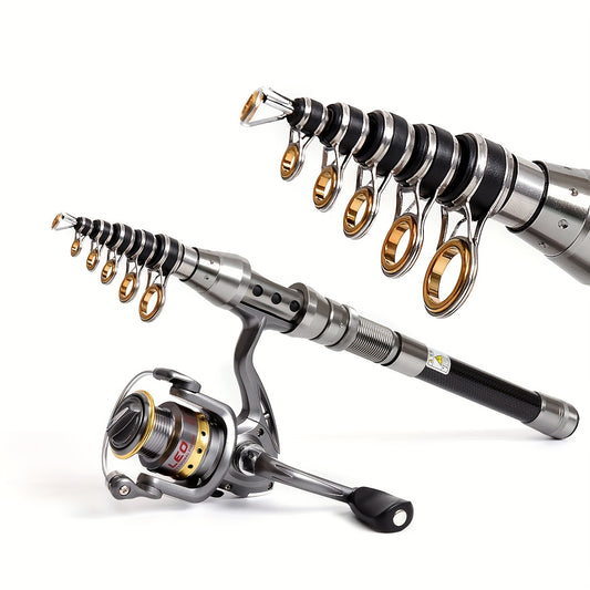 Telescopic fishing rod made of carbon fiber; adjusts from 1.5m to 2.4m for saltwater casting.