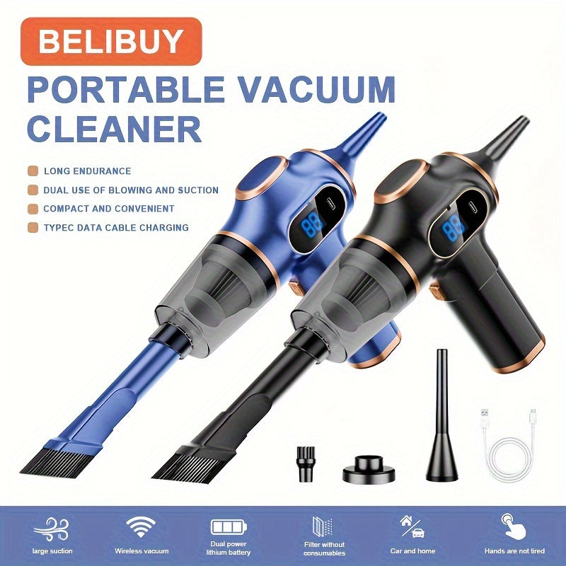 The Belibuy Cordless Handheld Vacuum Cleaner is perfect for your home and car cleaning needs. With powerful suction, it easily removes pet hair and debris. It is USB rechargeable with a 2000mAh lithium battery, ensuring long-lasting performance. The