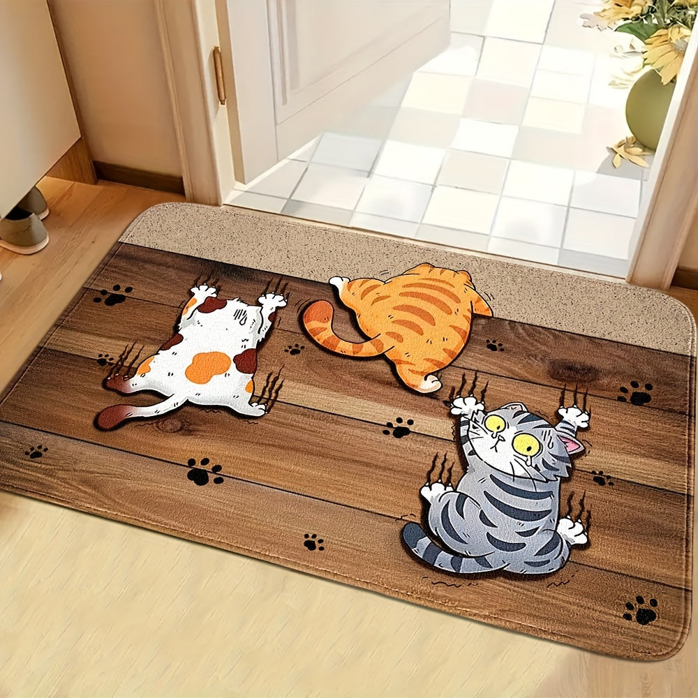 Add a fun touch to your home with this adorable Cartoon Kitten Escape Decorative Door Mat. Made of durable and stain-resistant knitted polyester, this lightweight mat is non-slip and machine washable. Perfect for the home entrance, bedroom, living room