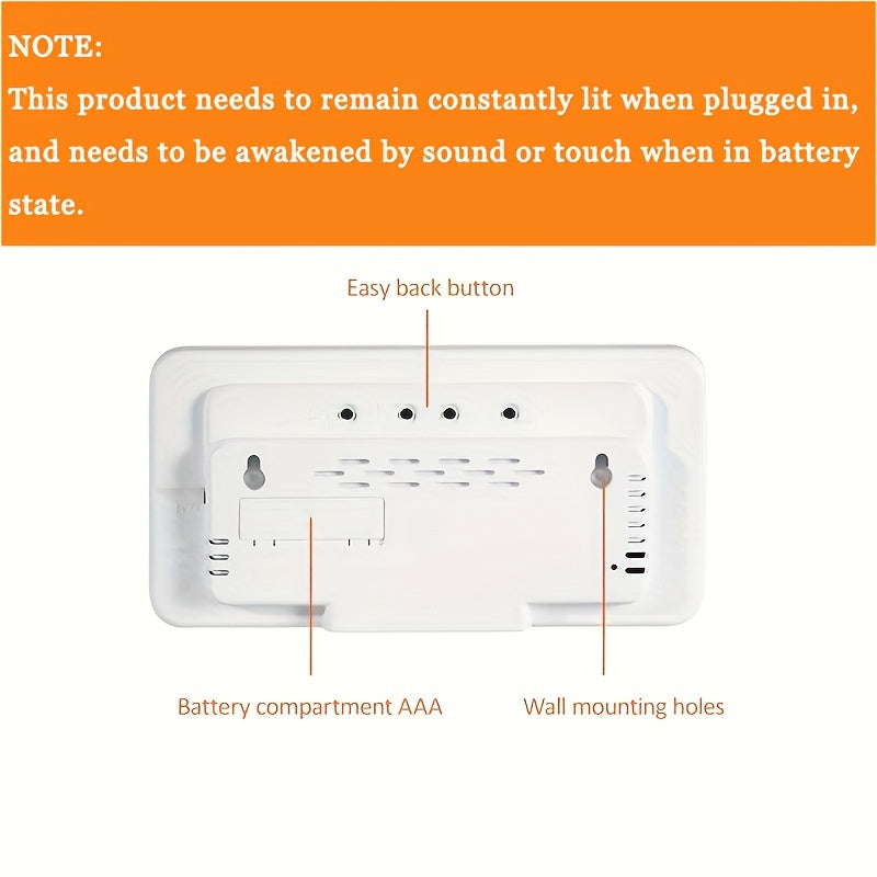 Voice-Activated Wall Clock with Temperature, Date, Time, Alarms, and Snooze - Sleek Design, Battery-Powered - Ideal for Bedroom.