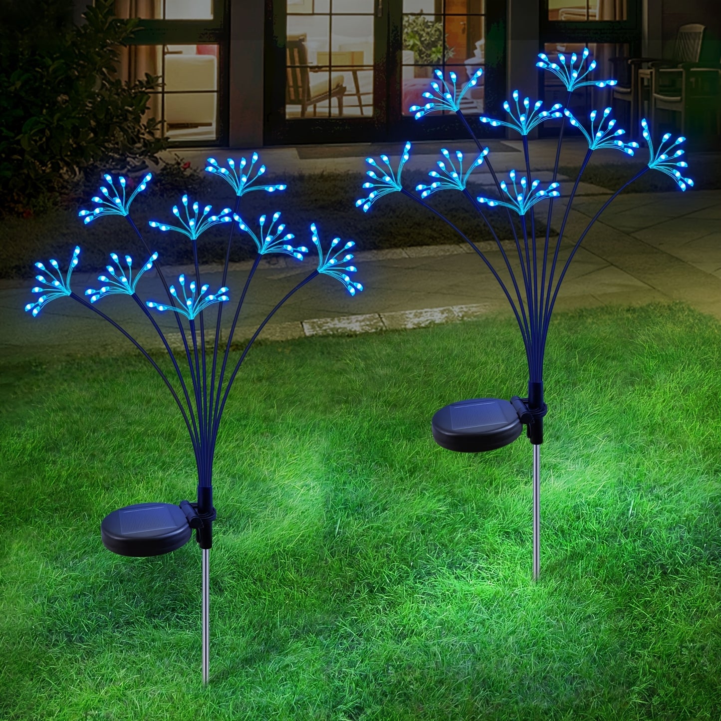 2-Pack YaaFen Solar Garden Lights with Starburst Fireworks Design, 160 LEDs, Energy-Efficient, Light Sensor Control, Polished Plastic Finish, Solar Powered with 600mAh Nickel Battery, for