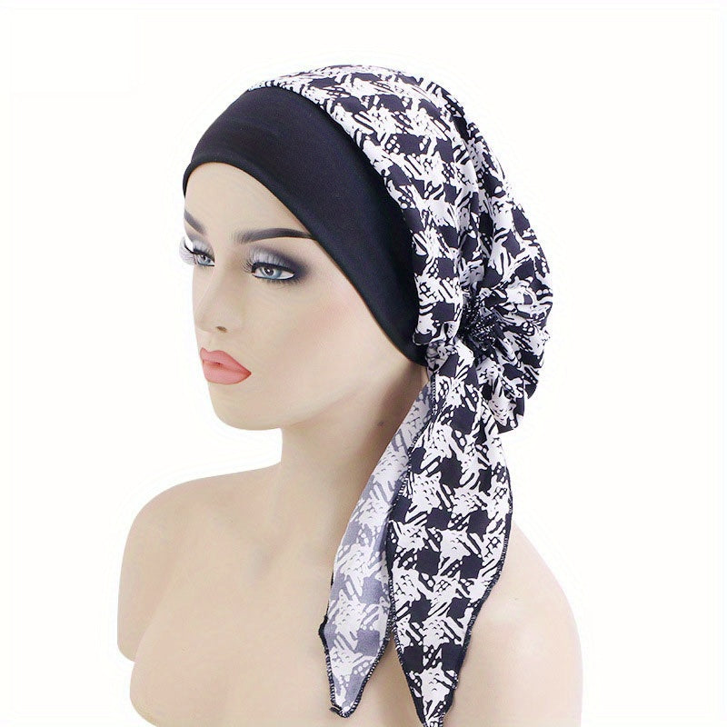 Paisley Print Turban Cap with Lace-Up Detail for Chemo Patients