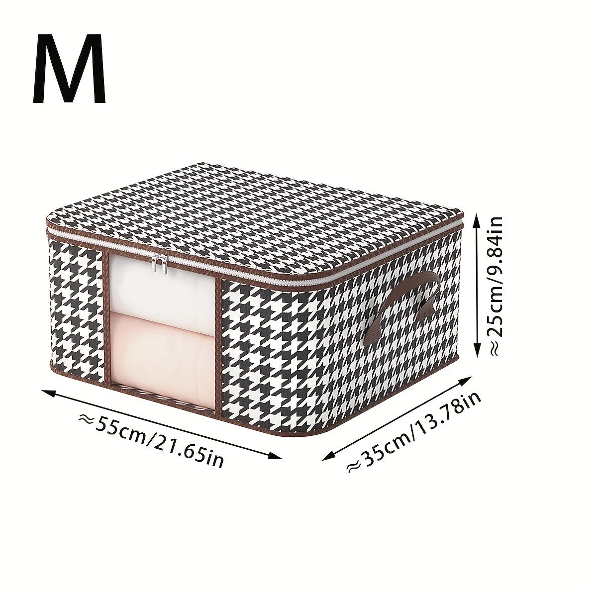 The Houndstooth Pattern Clothes Storage Bag with Transparent Window is a versatile and stylish option for organizing your wardrobe. Made of non-woven material, this quilt clothes organizer bag is dustproof and foldable for easy storage. It makes a