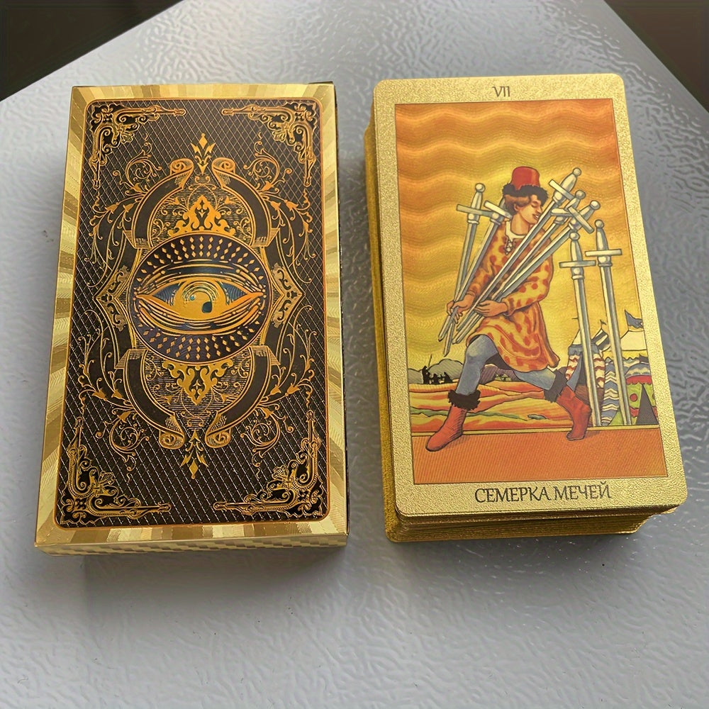 Russian Golden Tarot Deck, 12x7cm, with Russian paper, guide book, Prophet Oracle cards, 78 cards for divination and fortune telling.