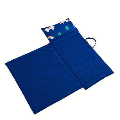 BEEWEED Soft Microfiber Nap Mat is ideal for children aged 3-6, making it a great portable travel sleeping pad with a removable pillow and carry handle. Perfect for preschool daycare, this blue nap mat is perfect for Christmas and Thanksgiving.