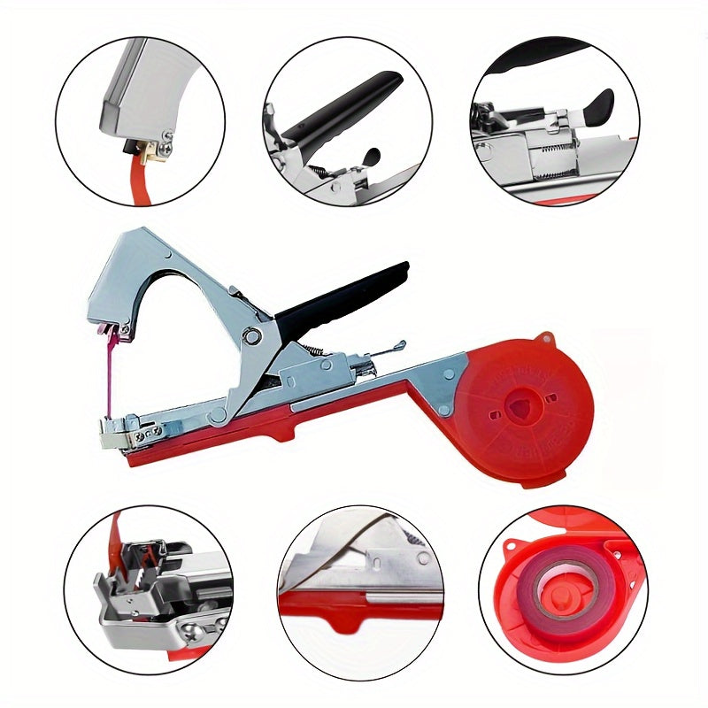 1 Set Plant Tying Machine Tool for Grapes, Raspberries, Tomatoes, and Vine Vegetables with Tapes, Staples, and Replacement Blades.