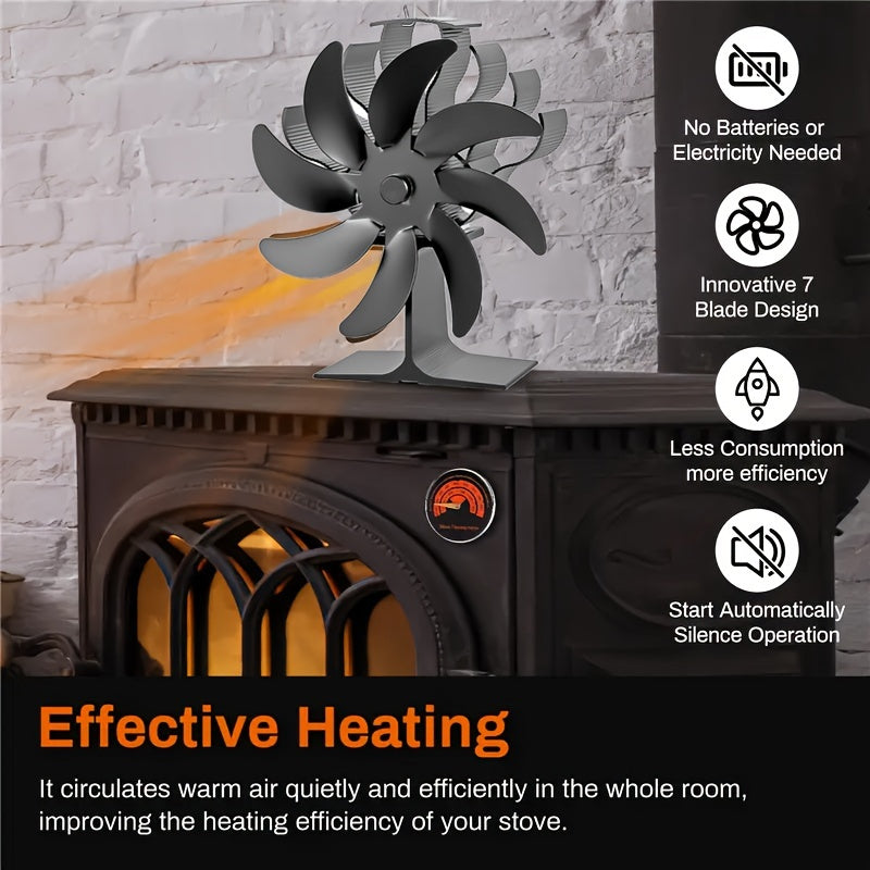 Aluminum 8-Blade Stove Fan for Wood Burning Fireplaces, Achieving High Speed Silent Operation through Heat Power, Enhancing Air Circulation without Electricity, Complete with Accessory Kit and Painted Finish - Perfect Household Heater Fan