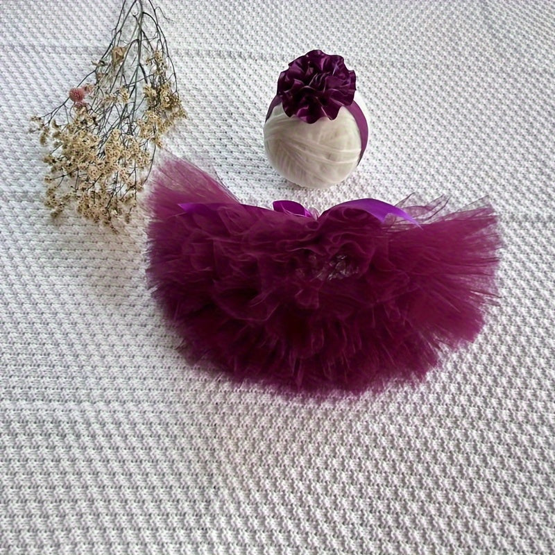 Soft Polyamide Fabric Baby Tutu Skirt and Headband Set in Purple - Perfect for 0-3 Years - Great for Birthdays, Photos, and Special Events - Includes Fluffy Tutu Skirt and Coordinating Hair Accessory.