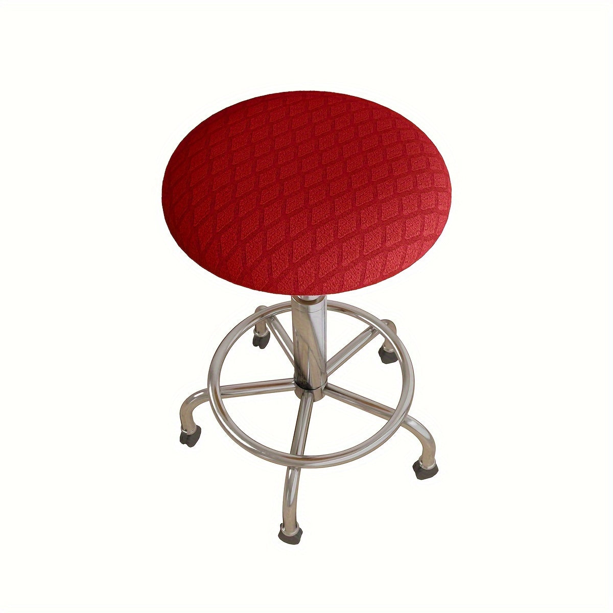 1pc Stretchable Jacquard Diamond Pattern Stool Cover in Multiple Colors - Elastic Fit, Machine Washable, High-Legged Round Stool Slipcover with Metallic Footrest.