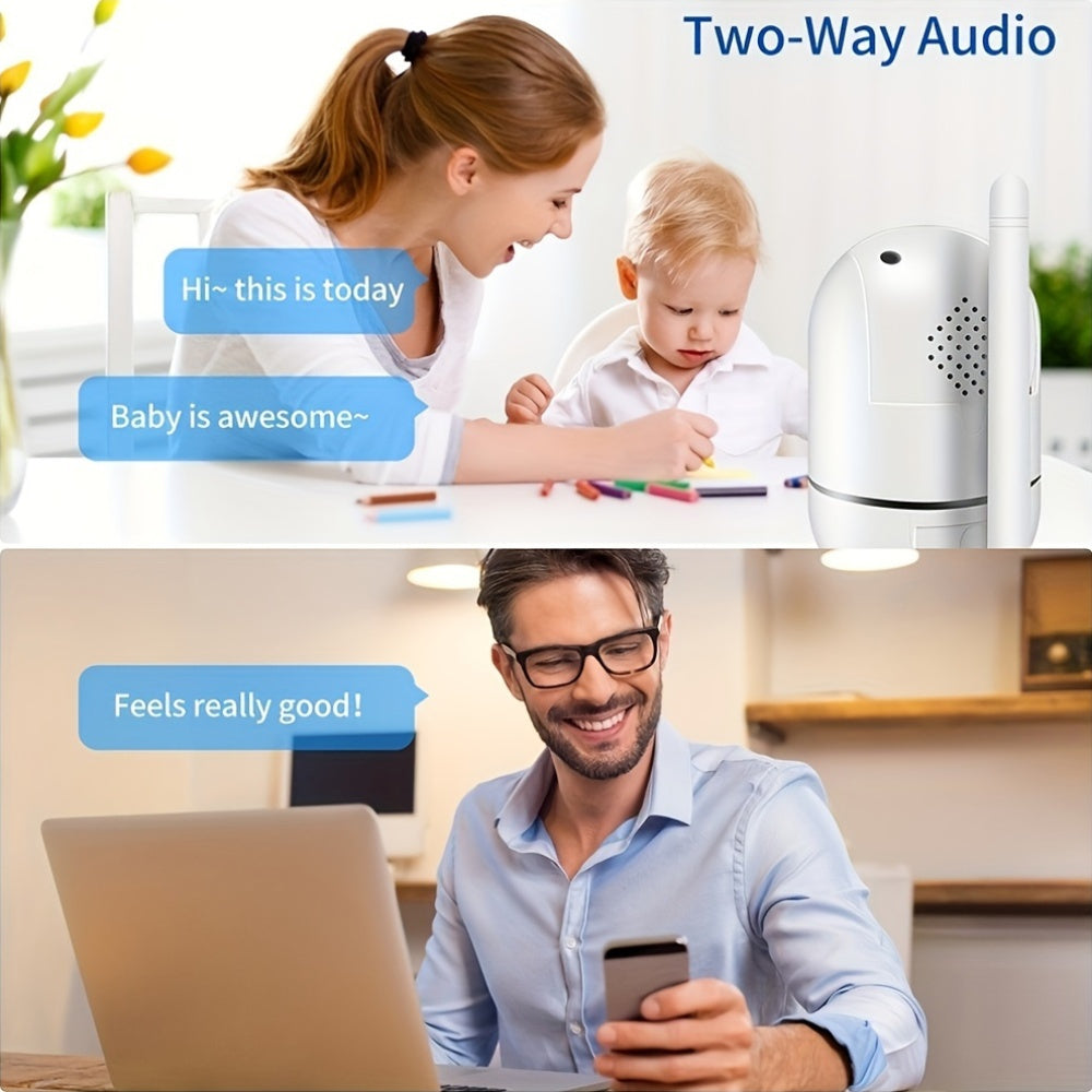 AI-Powered 2.4G WiFi security camera with 360-degree view, night vision, two-way audio, mobile app control, ideal for home and business surveillance, indoor/outdoor use, durable build