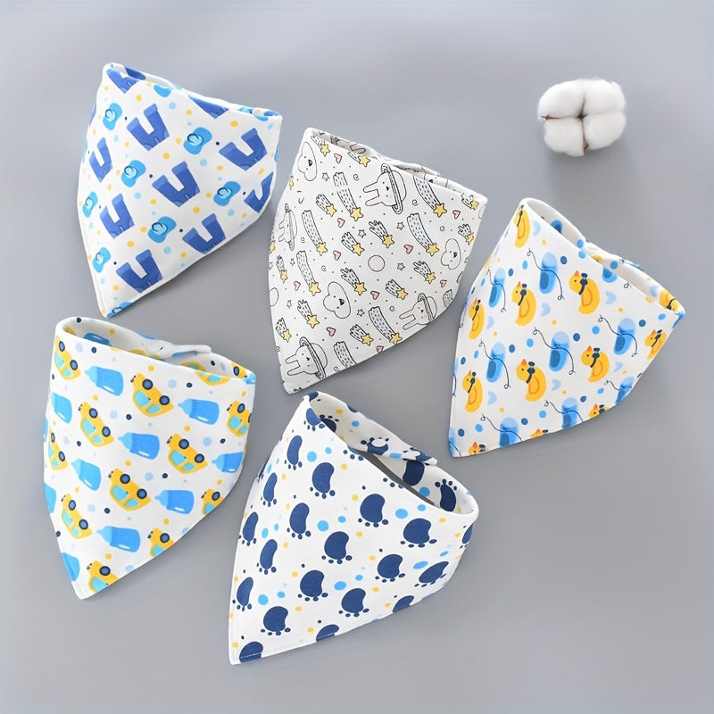 Set of 5 Triangle Bibs crafted from 100% Cotton, featuring Double-Layers with Snap closures, ideal as Mouth Covers for Spring and Autumn seasons.