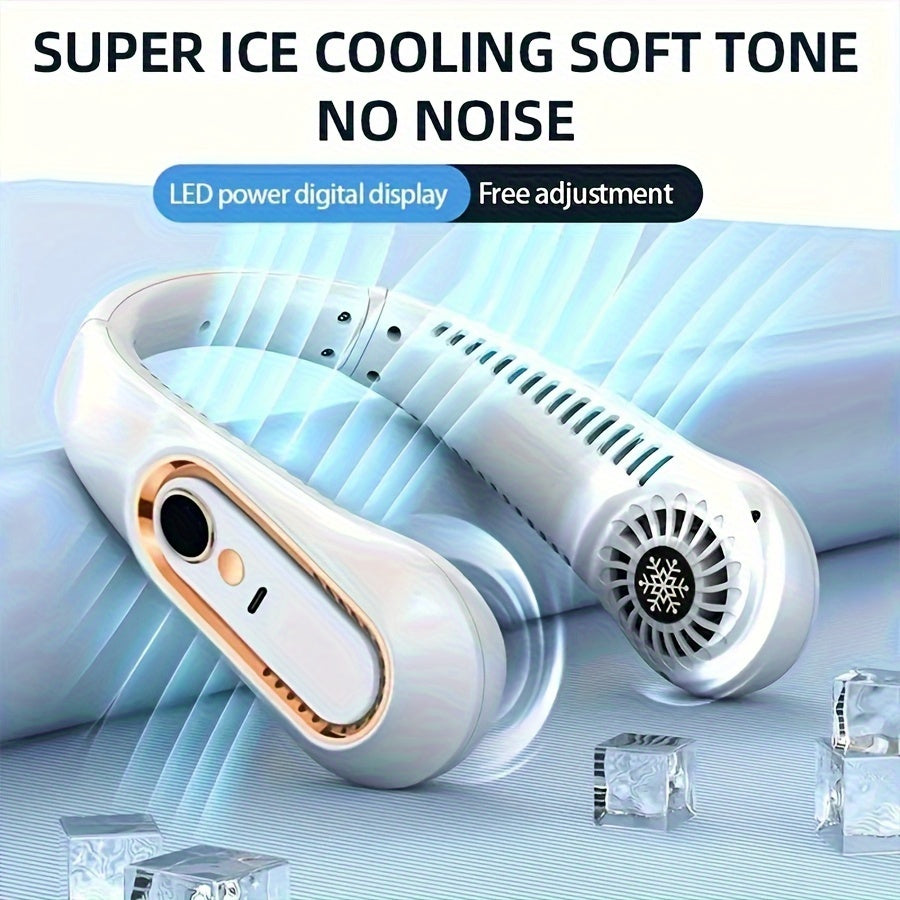 Wearable Portable USB Neck Fan - Rechargeable, Flexible 360° Cooling, Quiet Operation, Strong Wind - Ideal for Outdoor Use, Perfect for Students and Birthdays.