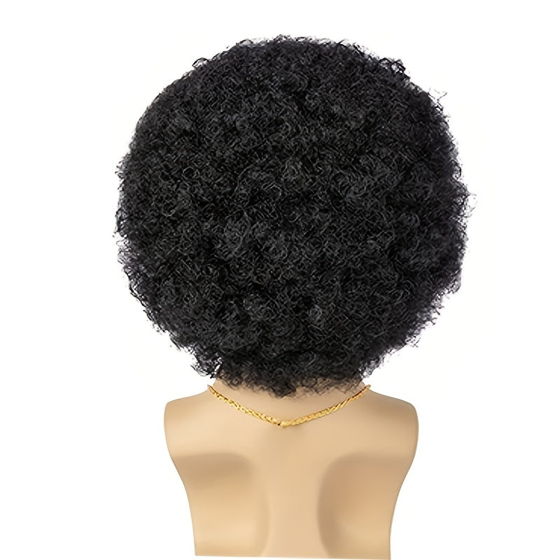 Set of 5 African wigs for men, featuring a disco natural fluffy short black curly synthetic wig. Perfect for Christmas role-playing parties, this set includes a wig, glasses, necklace, beard, and wig cap. An excellent choice for gifts.