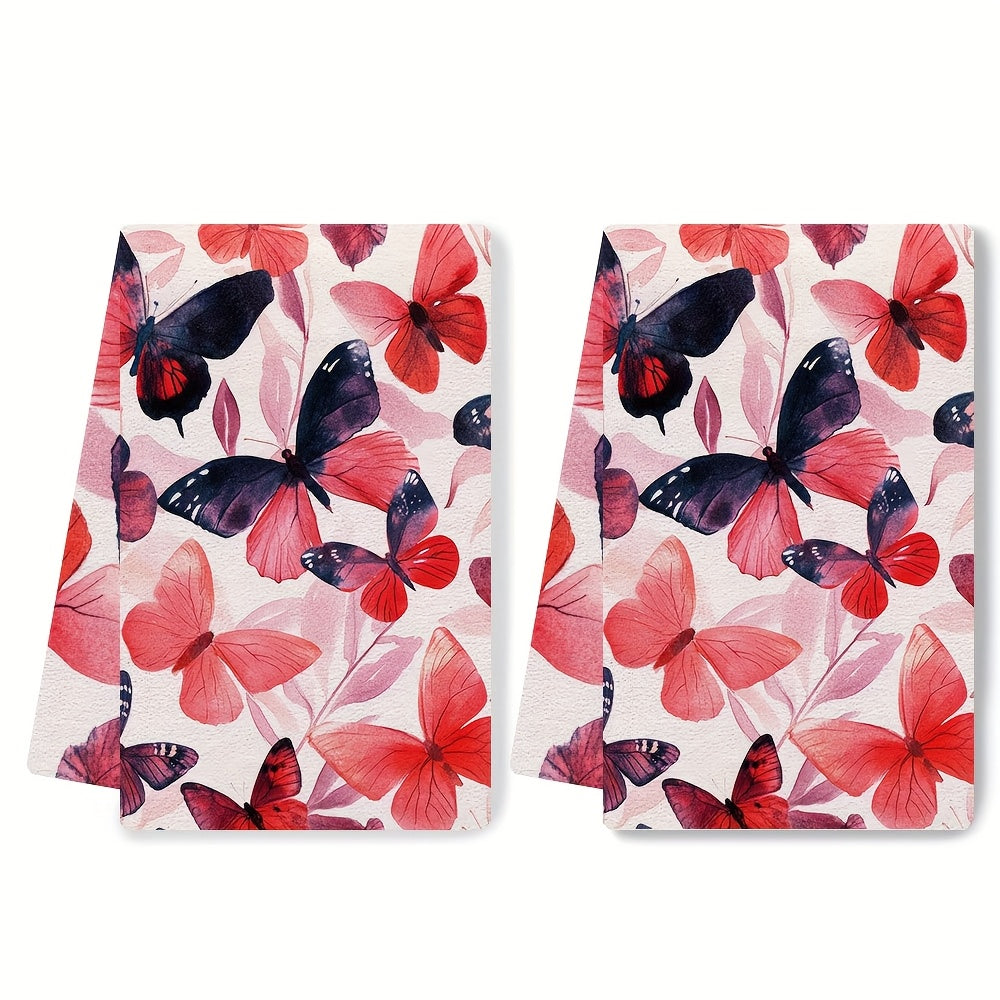 Get a pair of luxurious kitchen towels with a beautiful abstract design of roses and butterflies, perfect for Valentine's Day. These ultra-soft towels are highly absorbent, machine washable, and measure 40.64x60.96 cm, making them ideal for holiday