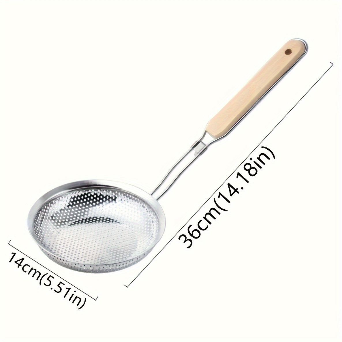 Top-quality Stainless Steel Colander with Wooden Handle - Strainer Spoon with Fine Mesh for Cooking, Meal Preparation & Oil Straining - Great for Spaghetti & Ramen, Excellent for Household and Dining Establishments.