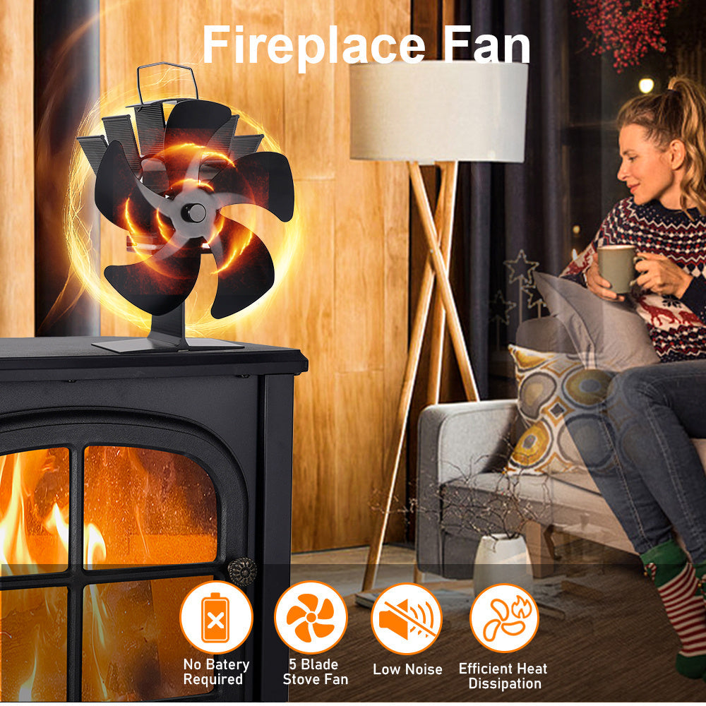 5-Blade Portable Fireplace Fan - Efficient Heat Distribution for Log Burners & Stoves without Electricity