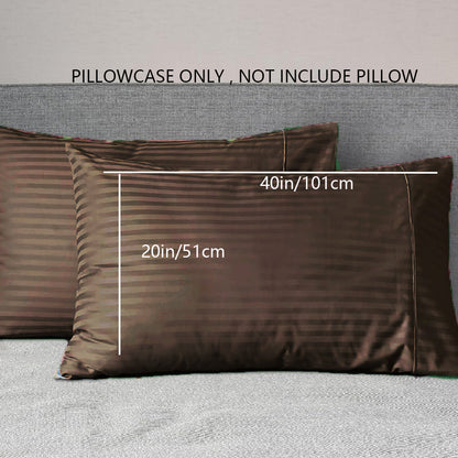 A pair of striped pillowcases made from soft, breathable woven polyester. These pillowcases are machine washable and have a sanded finish for added comfort. They do not include a pillow insert and are made from non-printed lightweight fabric with a 90gsm