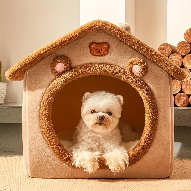 Foldable pet bed for cats and dogs, washable and comfortable for warmth.