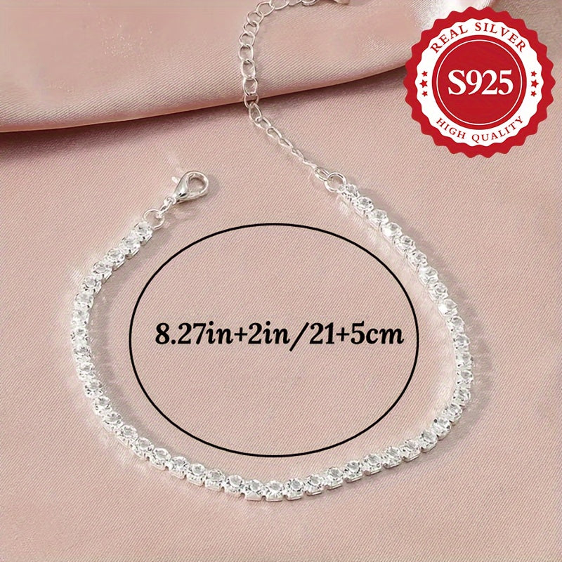 Trendy Style Jewelry Accessory: 1pc Dual-Wear Adjustable Sparkling Zirconia Stone Anklet for Women, 4.8g/0.17oz of S925 Sterling Silver, Hypoallergenic