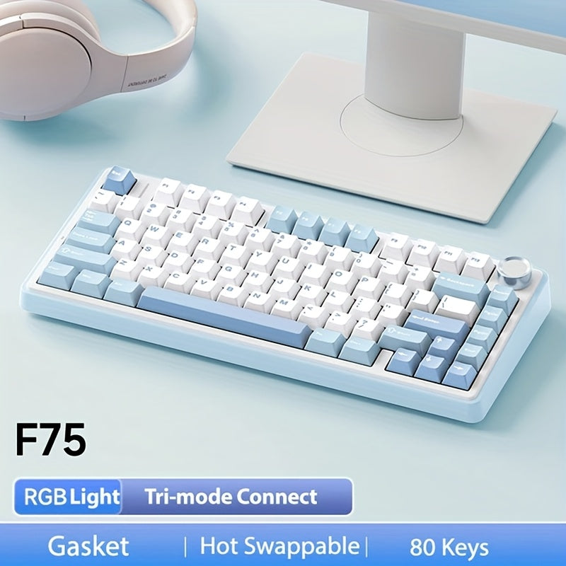 AULA F75 RGB Механическая Игровая Клавиатура: 2.4G Беспроводная/Проводная, Горячая Замена, Эргономичный Дизайн, 75% Компоновка с OEM Профилем и Уплотнительной Структурой, Настраиваемые Клавиши, Идеально для Офиса &