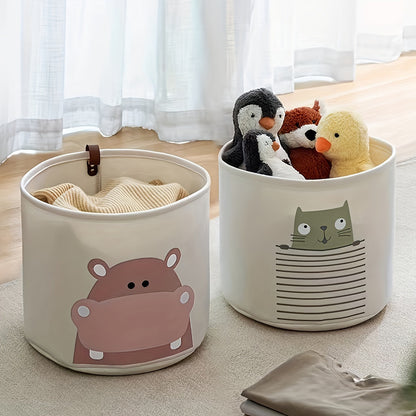 Get organized with this adorable Cartoon Animal Print Felt Storage Basket! Perfect for storing diapers, toys, and miscellaneous items, this polyester organizer bin is a cute and practical addition to any room.