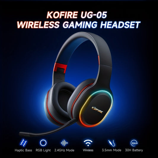 KOFIRE UG-05 Беспроводная игровая гарнитура 2.4GHz для ПК, ноутбуков, PS5, PS4, мобильных телефонов, 30 часов игрового времени с съемным микрофоном