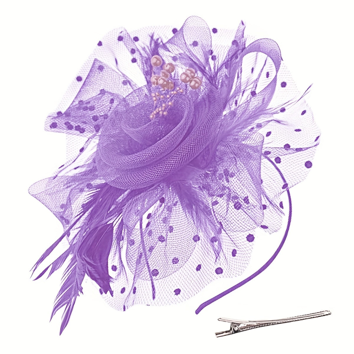 Women's Vintage Fascinator Hair Clip with Mesh Veil, Artificial Feather Flower, Perfect for Parties, Clubs, Weddings, and Church Events. Retro Style and a Great Mother's Day Gift Option.