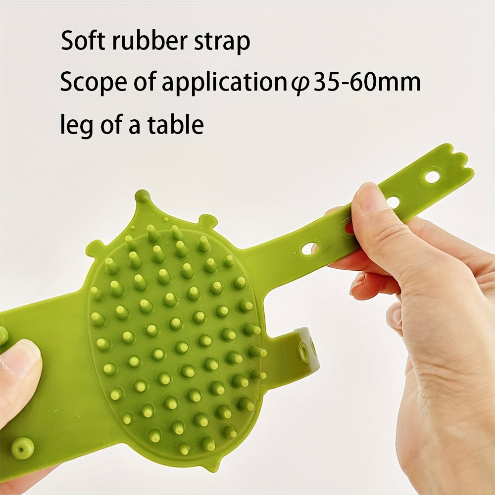 Rubber self-grooming cat scratcher mountable on walls or table legs with flexible bristles for pet massage and fur removal.