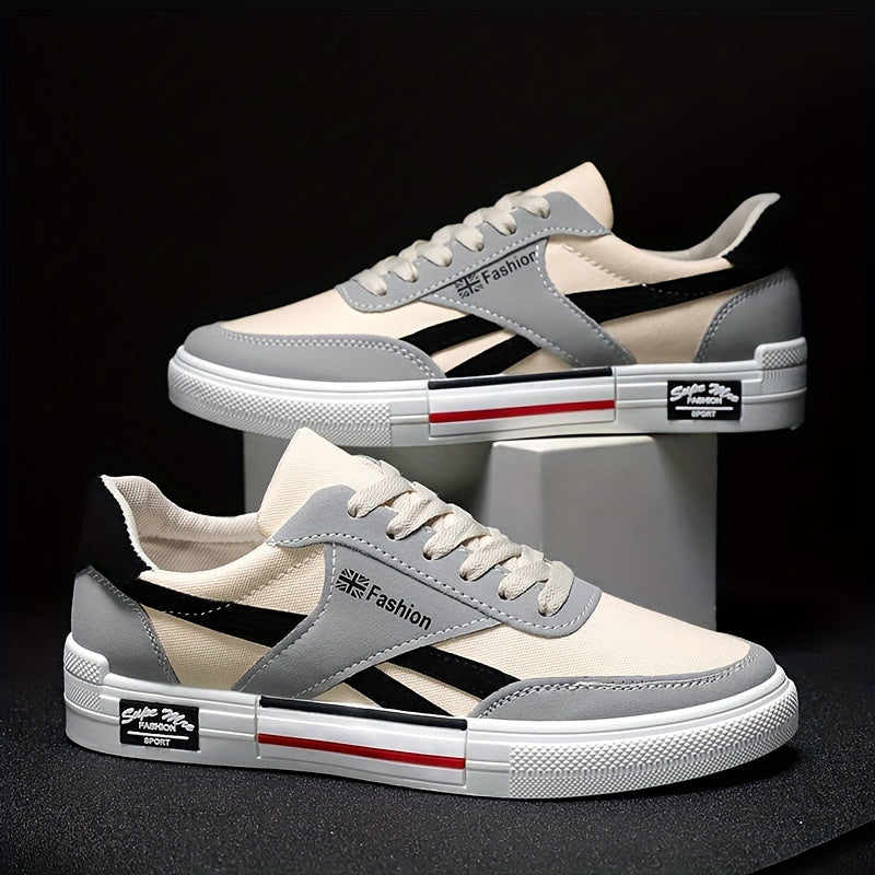 Men's breathable canvas skateboard sneakers with non-slip lace-up design for all seasons and street style.