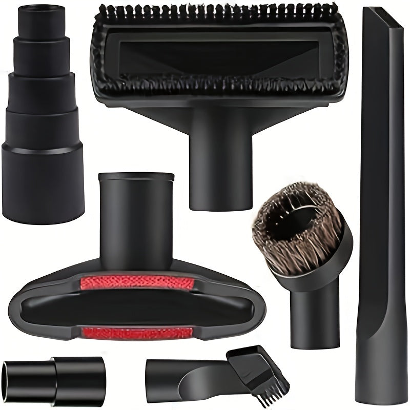 10-piece vacuum cleaner accessory kit includes plastic hose adapter set with horsehair brush, flexible gap tool, suitable for dry and wet use, no electricity needed.