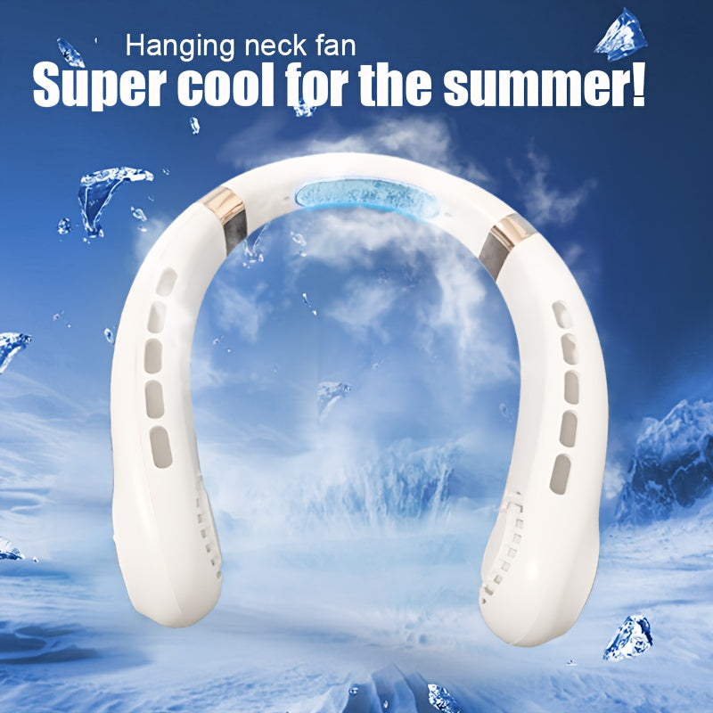 Introducing the JKUOO Portable Neck Fan with Ice Cooling Technology! This fan features a quiet turbo motor and bladeless design, making it perfect for indoor and outdoor use. The USB rechargeable fan comes with a built-in lithium battery and convenient