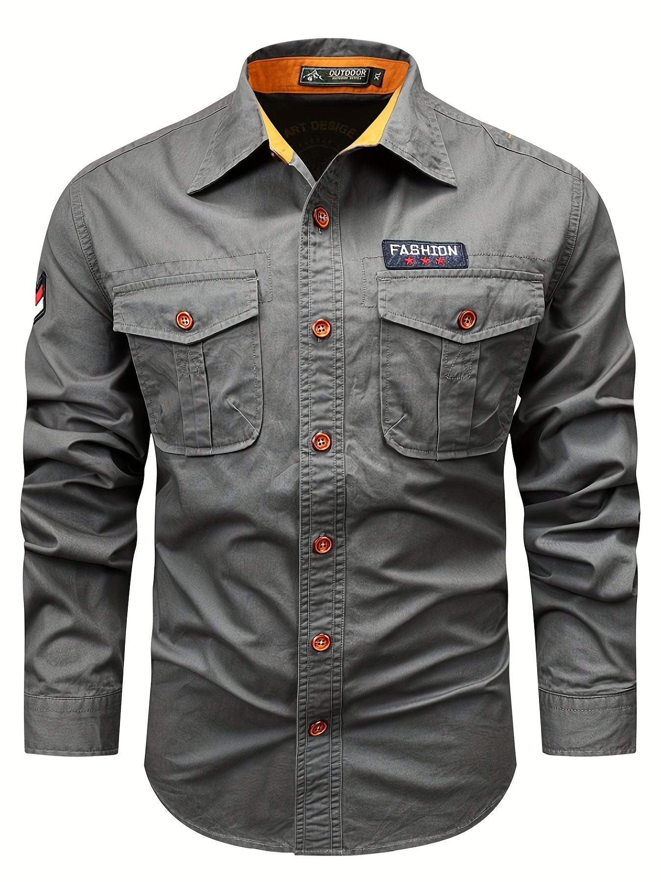 Men's Cotton Cargo Shirt - Long sleeve with pockets, ideal for outdoor or casual wear, Spring/Fall Collection.