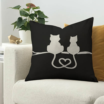 Stylish Black & White Cat Patterned Pillowcase- Super Soft, Reversible Design, Easy Zip Closure- Ideal for Couch, Bed, Car Decoration- Washable, Durable Polyester Fabric- 44.96 x 44.96 cm, Pillow Core Not Included- Enhance Your Home Decor Room Decor