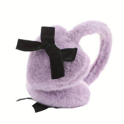 Stylish Women's Plush Heart-Shaped Earmuffs adorned with a Black Bow - keeping you Fashionably Cozy & Warm this Winter