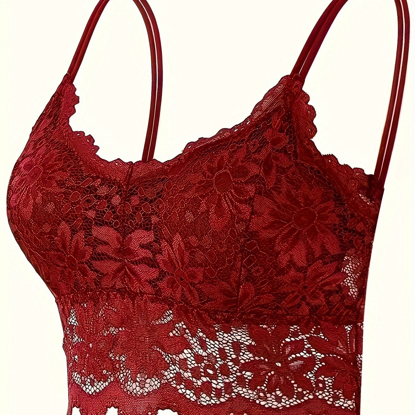 Wireless Lace Bra with Scallop Trim, Comfortable and Breathable Women's Lingerie