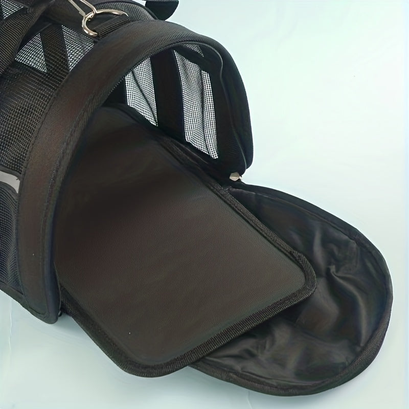 Portable pet carrier bag with locking safety zippers, airline approved.