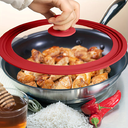 1 piece of Universal Multi-functional Pot Lid made from tempered glass with a silicone edge, perfect for use with frying pans and skillets. This skillet cover is suitable for all cookware with a diameter of 20 to 28 cm (7.8in to 11.02in) and can also be