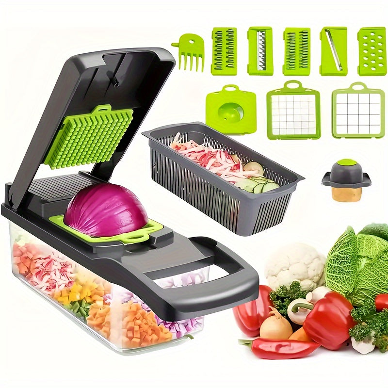 1 Set of 16pcs, Super Portable Vegetable Cutter, with Multifunctional Fruit Slicer, Manual Food Chopper, Onion Chopper, Knife with Container. Great for Home Use, Kitchen Supplies and Gadgets.