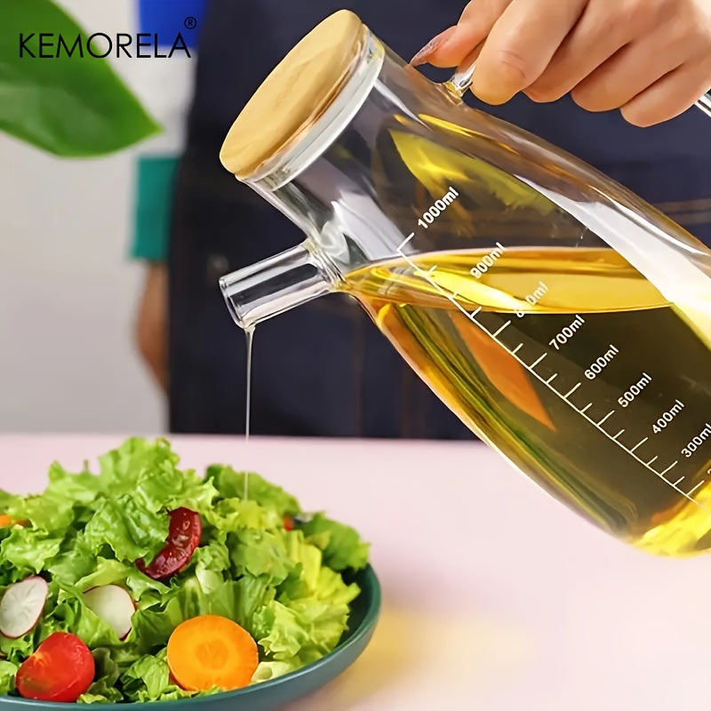 KEMORELA Glass Olive Oil Dispenser, Leak-Proof Condiment Bottle with Measurements, Machine Washable, Rectangle Shaped Oil & Vinegar Cruet - Patterned Design