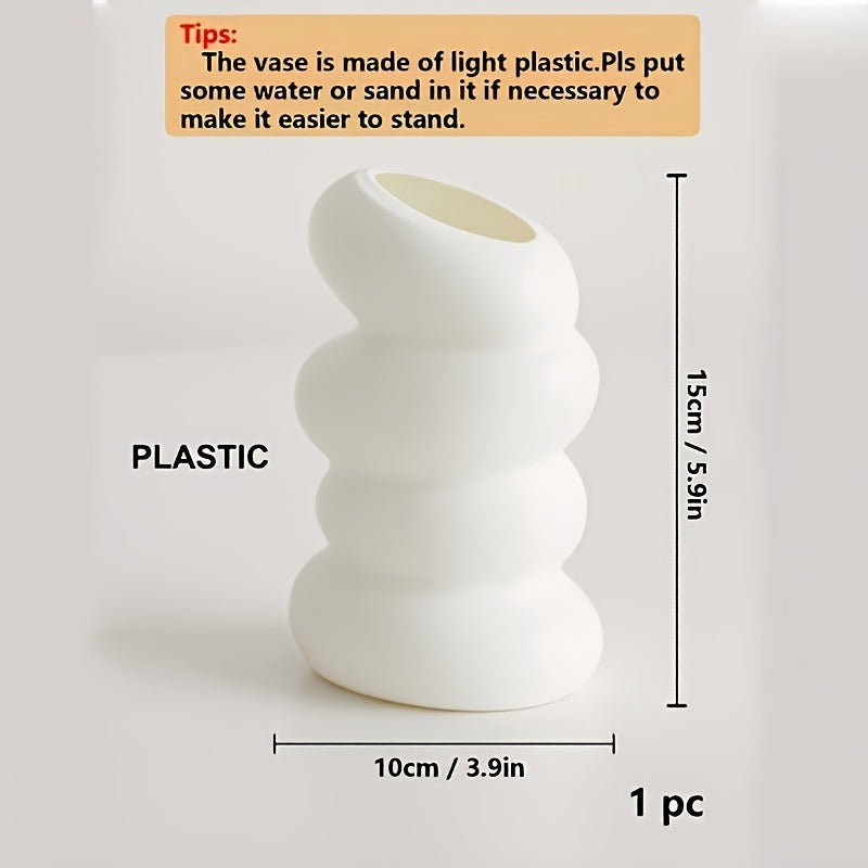 Contemporary White Spiral Vase - Sturdy Plastic, Ideal for Living Room and Kitchen Décor