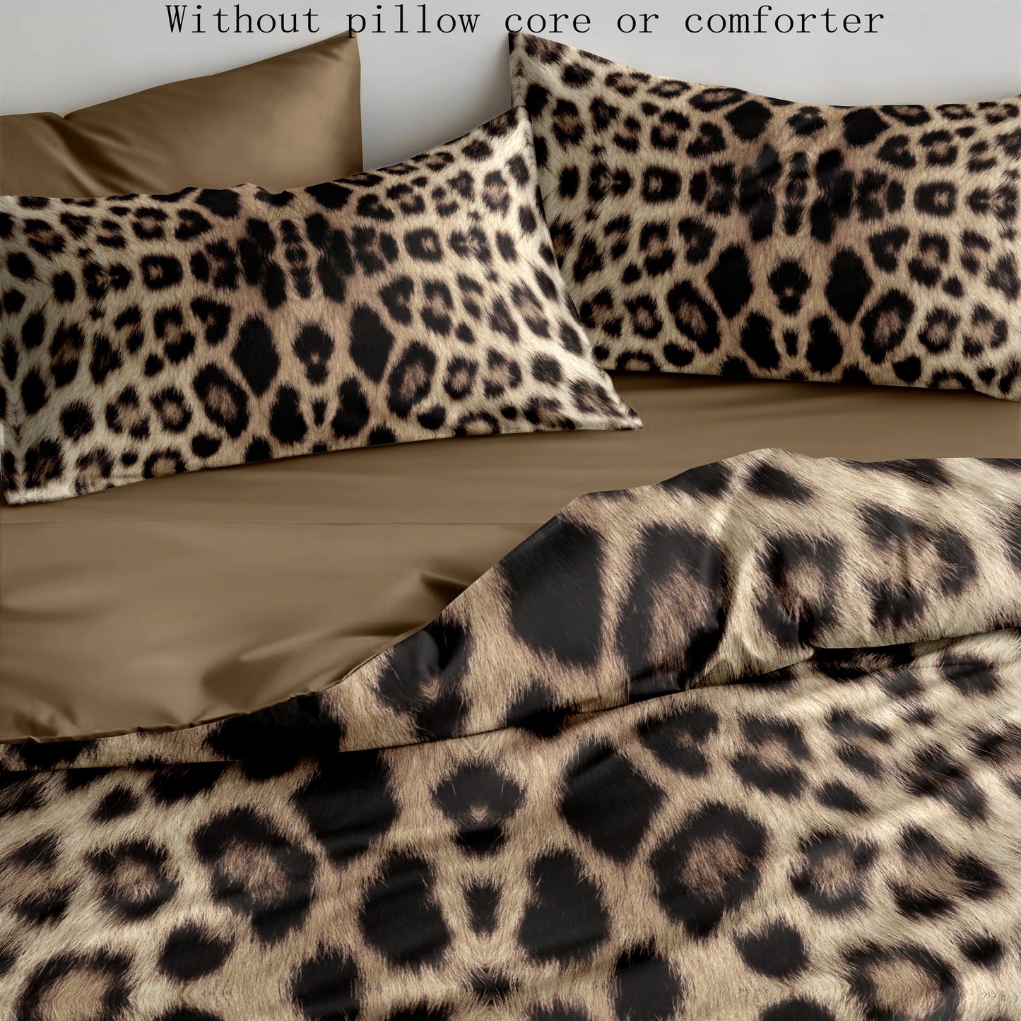 Polyester 3D Digital Printing Quilt Cover Set including 1 quilt cover and 2 pillowcases. Features high-end leopard print pattern, soft and breathable. Ideal for personal use or as a gift